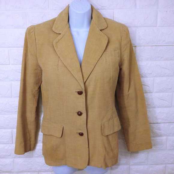 Vintage 70s Corduroy Blazer 3-Button Jacket S(6/8) Pockets Urban Preppy Tan - Picture 3 of 10